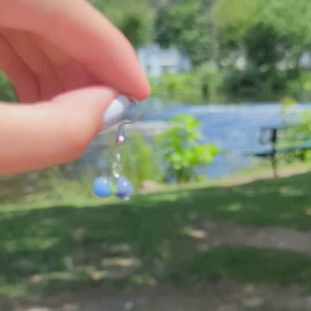 Blue Aventurine Blueberry Earrings with Green Leaf Accents