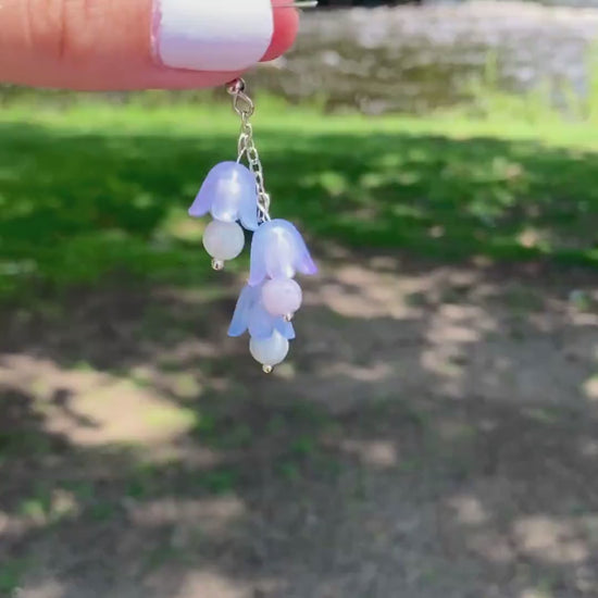 Bellflower Earrings with White Jade Beads