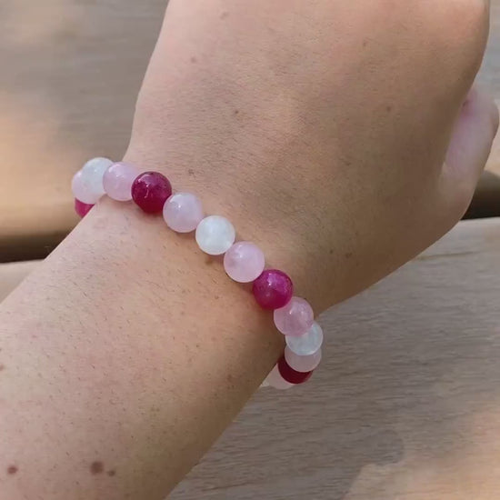 Quartz and Tourmaline Pink Beaded Bracelet | Mariah