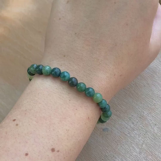 Moss Agate Beaded Bracelet with Flower Accent